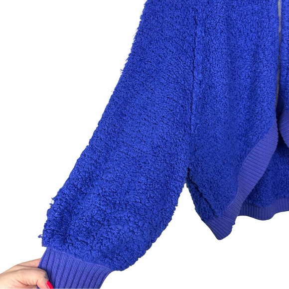 Free People Furry Time Oversized Hooded Zip Up Cozy Sweater Jacket Blue  L - Picture 6 of 15